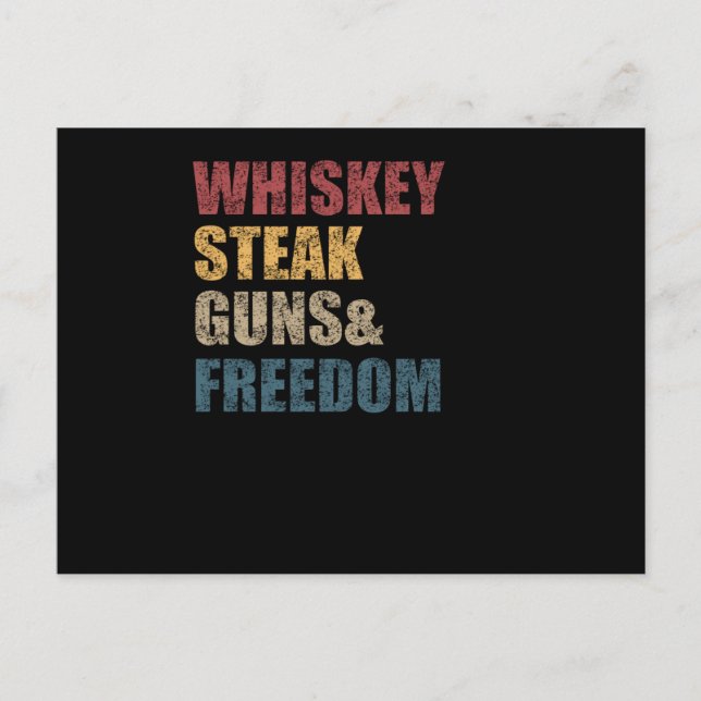 Cartão Postal Whiskey Steaks Armas e Liberdade Sinalizador EUA (Frente)