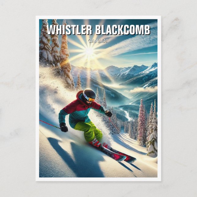 Cartão Postal Whistler Blackcomb Canada Skiier Skiing (Frente)