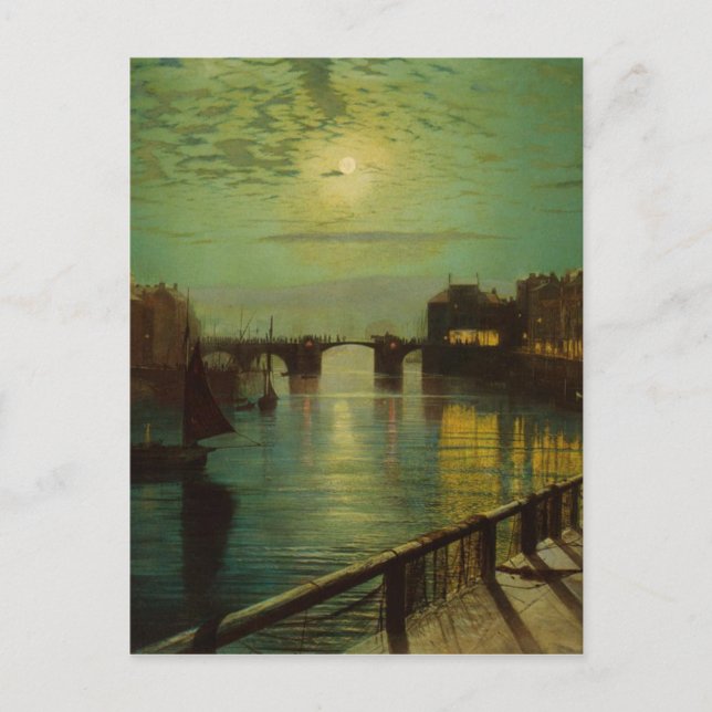 Cartão Postal Whitby Harbour por Moonlight John Atkinson Grimsha (Frente)