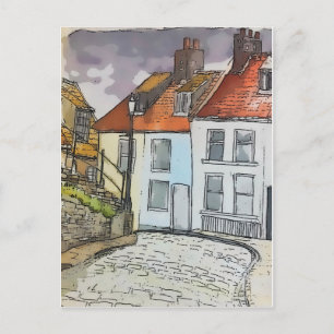 Cartão Postal Whitby Steps Scarborough Original Pintura