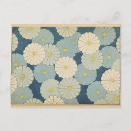 Cartão Postal White and blue Japanese flower design postcard
