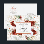 Cartão Postal White and Burgundy Red Wedding RSVP Postcard<br><div class="desc">White and burgundy red floral boho wedding reply postcards</div>