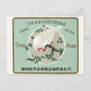 Cartão Postal White Bird Vintage Japonês Rótulo da Seda