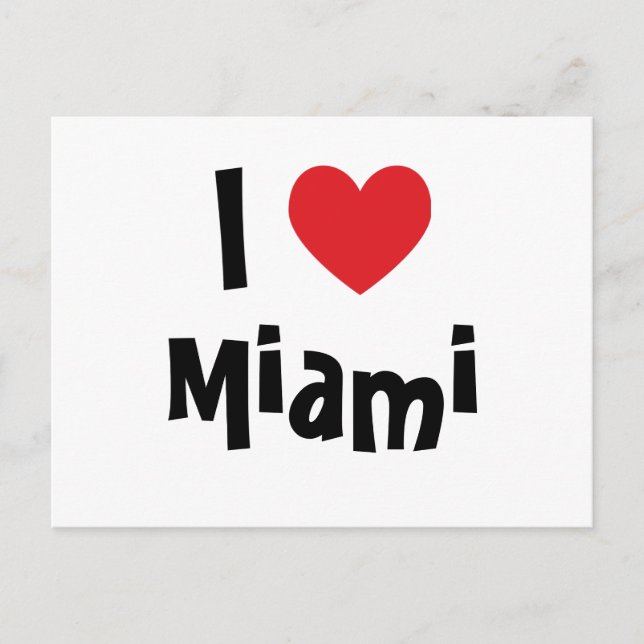 Cartão Postal White Black and Red Heart I Love Miami (Frente)