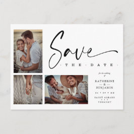 Cartão Postal White Chic Trendy Collage Casamento 3 Fotos
