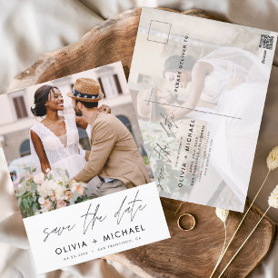 Cartão Postal White com Letra de Mão Editável Salvar a Data Foto