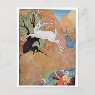 Cartão Postal White Deer and Girl por Dorothy Lathrop