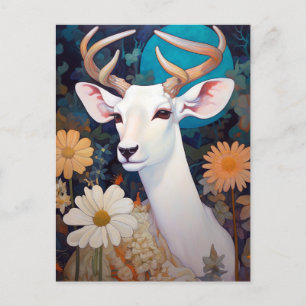 Cartão Postal White Deer Beautfiul Fantasy Art