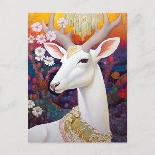Cartão Postal White Deer Beautfiul Fantasy Art