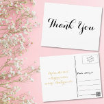 Cartão Postal White do Script Negro Elegante Personalizado Obrig<br><div class="desc">Crie seu próprio cartão postal personalizado,  elegante,  obrigado. Basta inserir sua mensagem / obrigado nota. Elegante obrigado anote cartão postal para uso no casamento,  casamento aniversário,  aniversário,  graduação,  chá de panela,  chá de fraldas,  feriados ou qualquer outra correspondência relacionada a ocasião especial.</div>