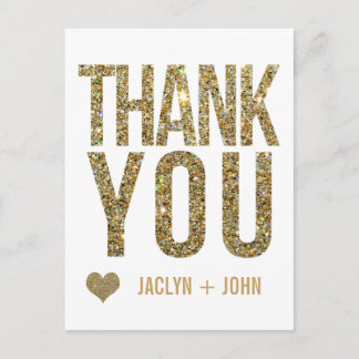 Cartão Postal White e Dourado Casamento com a Glitter Obrigado C