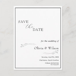 Cartão Postal White Elegant Minimalist Wedding Save the Date