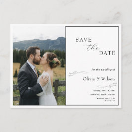 Cartão Postal White Elegant Minimalist With Photo Save the Date