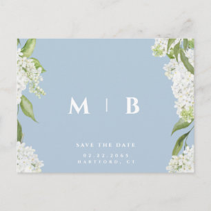 Cartão Postal White Floral Sky Blue Casamento Salvar Data