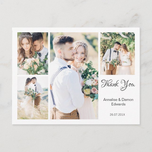 Cartão Postal White Four Photo Weding Obrigado Cartão-postal (Frente)