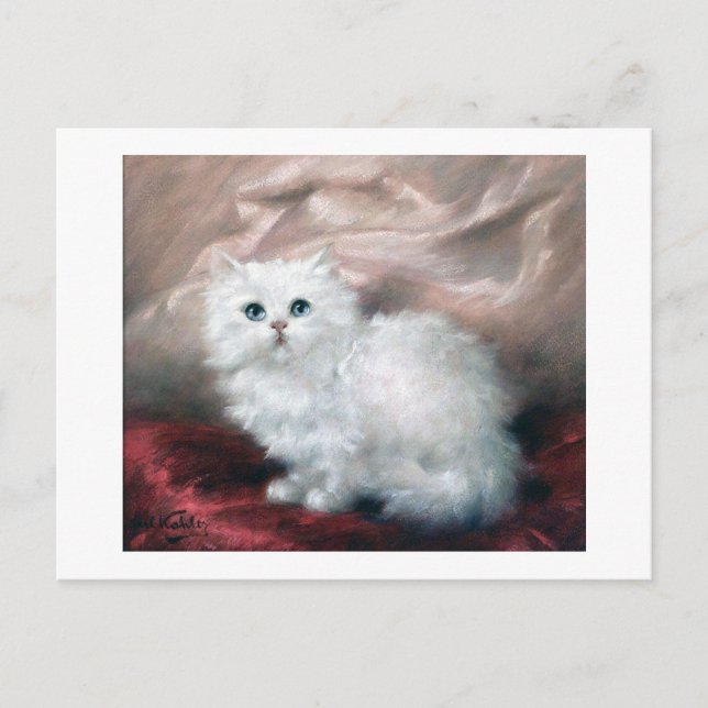 Cartão Postal White Kitten, Carl Kahler (Frente)
