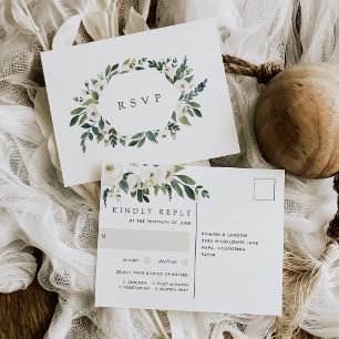 Cartão Postal White Peony Floral Weding Meal Choice RSVP