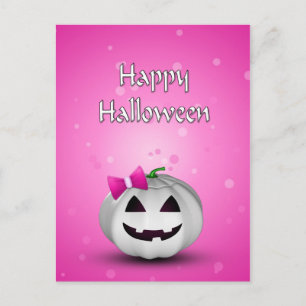 Cartão Postal White Pumpkin Pink Girly Halloween