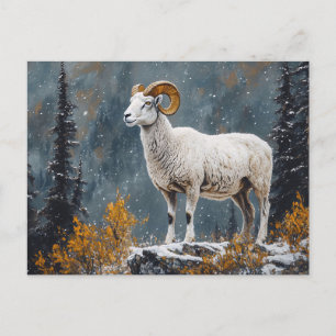 Cartão Postal White Ram em pé na montanha Snowy
