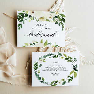 Cartão Postal White Roses Bridesmaid Proposta Card