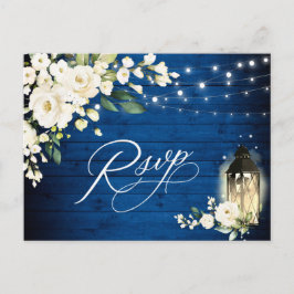 Cartão Postal White Roses Royal Blue Wood RSVP — Escolha de Refe