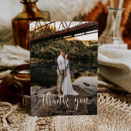 Cartão Postal White Script Foto Casamento Obrigado Cartão-Postal