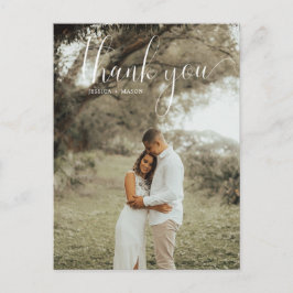 Cartão Postal White Script Foto Casamento Obrigado Cartão-Postal