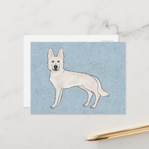 Cartão Postal White Shepherd White GSD Cartoon Dog Blue