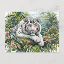 Cartão Postal White Tiger In Jungle Watercolor Art