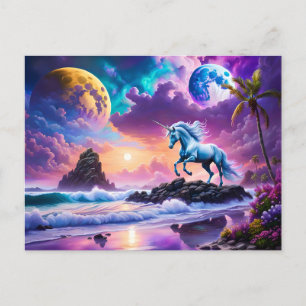 Cartão Postal White Unicorn Fantasy Tropical Beach