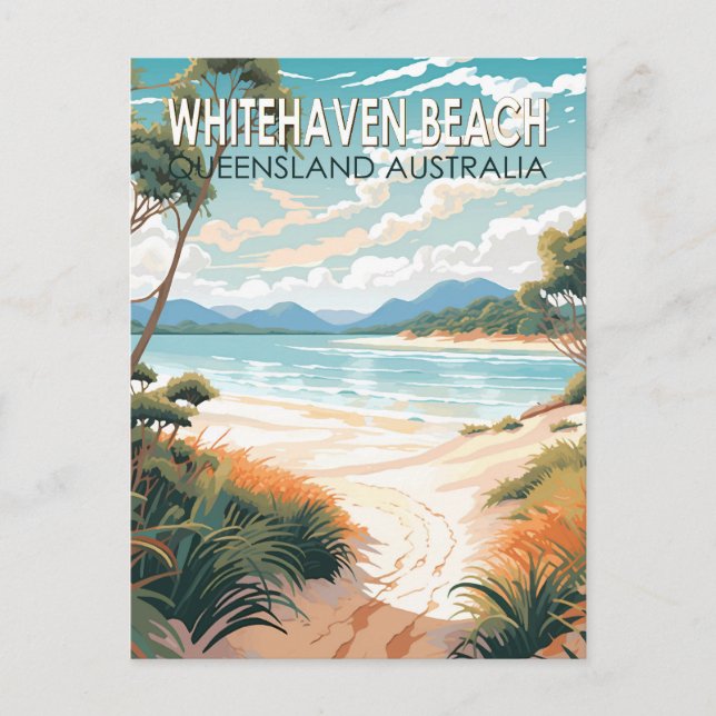 Cartão Postal Whitehaven Beach Queensland Austrália Viagem Art (Frente)
