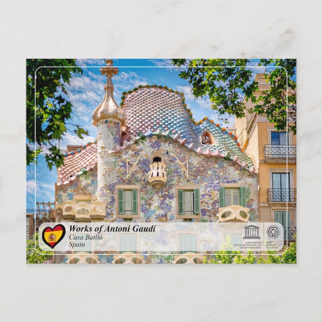 Cartão Postal WHS da UNESCO - Antoni Gaudí - Casa Batlló (Frente)