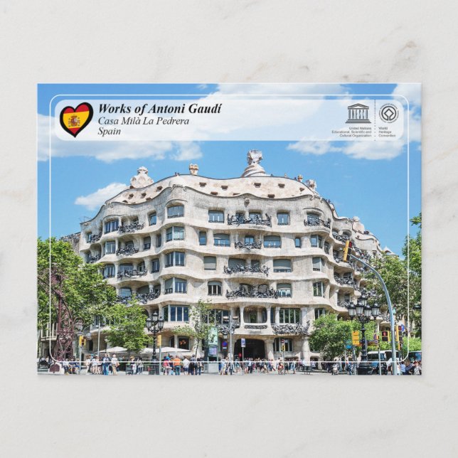 Cartão Postal WHS da UNESCO - Antoni Gaudí - Casa Milà La Pedrer (Frente)