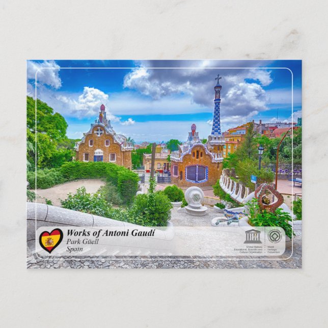 Cartão Postal WHS da UNESCO - Antoni Gaudí - Park Güell (Frente)