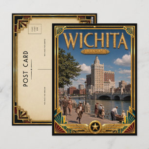Cartão Postal Wichita Kansas Arte Deco Vintage Era de Ouro