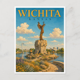 Cartão Postal Wichita Kansas Estátua do Guardião GeoSaga
