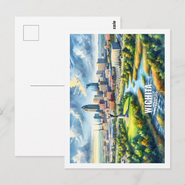 Cartão Postal Wichita Kansas USA Familiar Viagem Place watercolo (Frente/Verso)