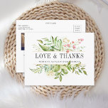 Cartão Postal Wild Floral Green Foliage Foto de Casamento Obriga<br><div class="desc">Um Casamento Elegante Obrigado Cartão-postal com uma folhagem verde-aquática com flores cor-de-rosa. Será perfeito para casamentos de primavera,  casamentos de verão,  casamentos de praia e eventos semelhantes. Para personalização mais avançada deste design,  clique no botão "Personalizar" acima! Itens correspondentes também estão disponíveis.</div>