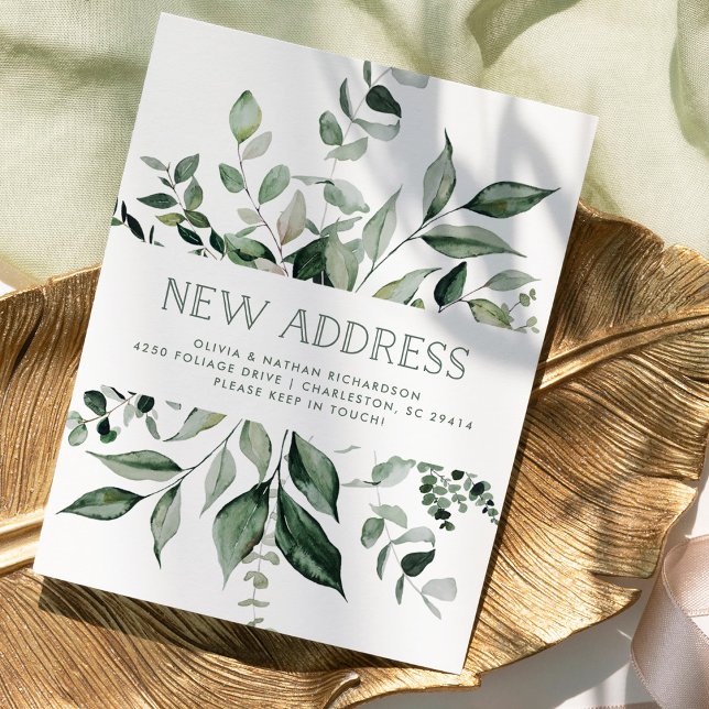 Cartão Postal Wild Greenery | Anúncio de mudança (A stylish change of address card with watercolor greenery)