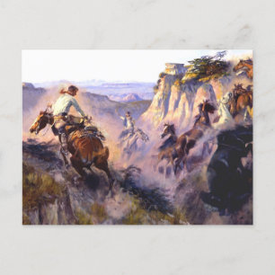 Cartão Postal "Wild Horse Hunters", por Charles M Russell