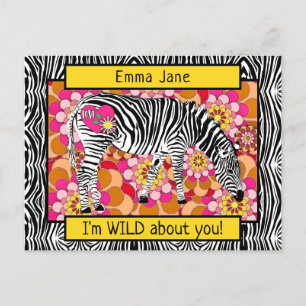 Cartão Postal Wild Safari Zebra Hippie Dia de os namorados