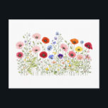 Cartão Postal Wildflower Meadow with natural watercolor blooms<br><div class="desc">A stunning watercolor design featuring a meadow with wildflowers. This blooming meadow adds natural elegance and botanical beauty to any style. Perfect for flower and nature lovers.</div>