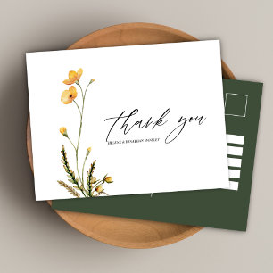 Cartão Postal Wildflower Modern Rustic Elegant Weding Obrigado