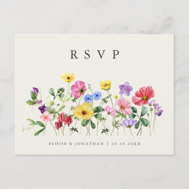 Cartão Postal Wildflower Rustic Chic Floral Country RSVP (Frente)