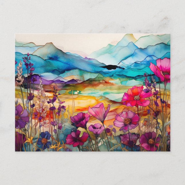 Cartão Postal wildflowers in a mountain landscape amazing colors (Frente)