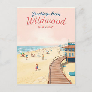 Cartão Postal Wildwood, Nova Jersey – Cenas de Praia Retrô