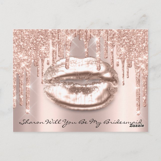 Cartão Postal Will Bridesmaid Rosa Glitter Drives Sparkly Lábios (Verso)