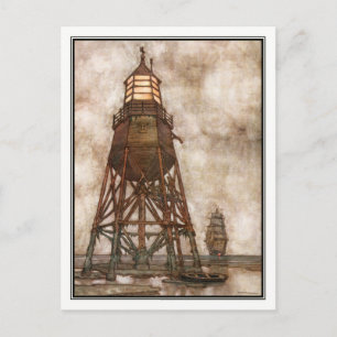 Cartão Postal William Heath Robinson - Navio Vintage + Farol