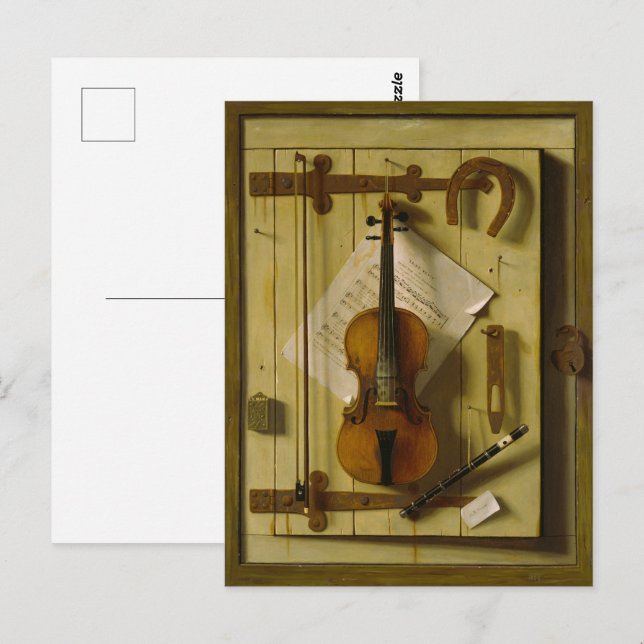 Cartão Postal William Michael Harnett Vida Morta com Violino e M (Frente/Verso)