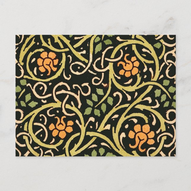 Cartão Postal William Morris Black Floral Art Impressão Design (Frente)